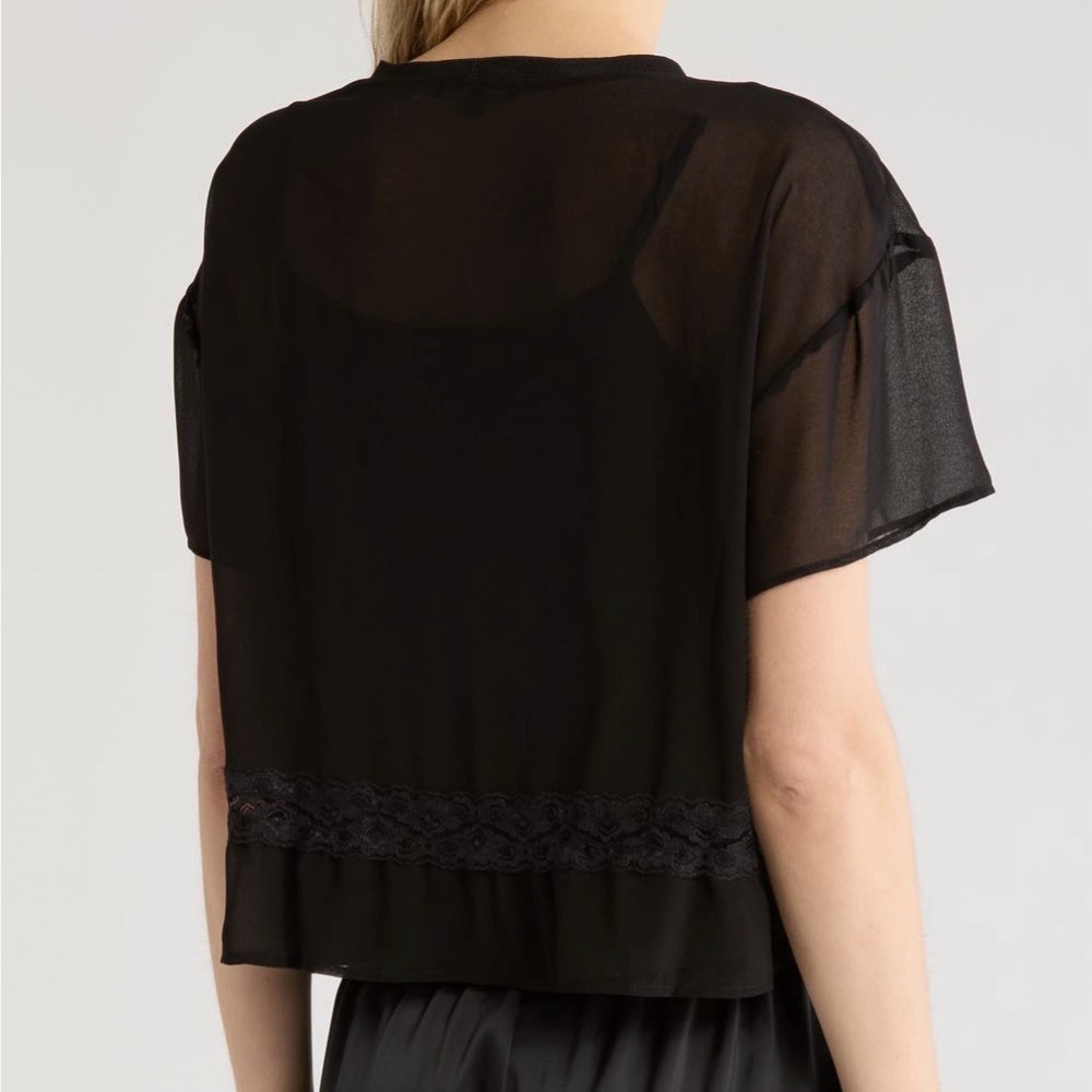 NWOT Adrianna Papell Black Sheer Lace Blouse - Picture 3 of 6